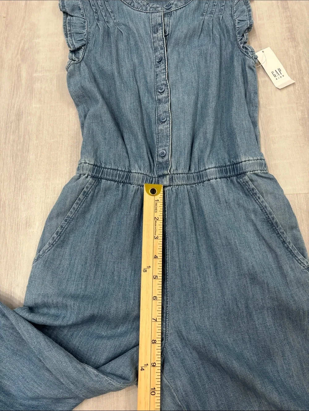 GAP Kids Blue Denim Jumpsuit with Ruffle Sleeves Medium 8-9